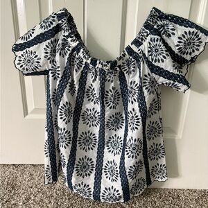 Navy and White Floral Women's Top